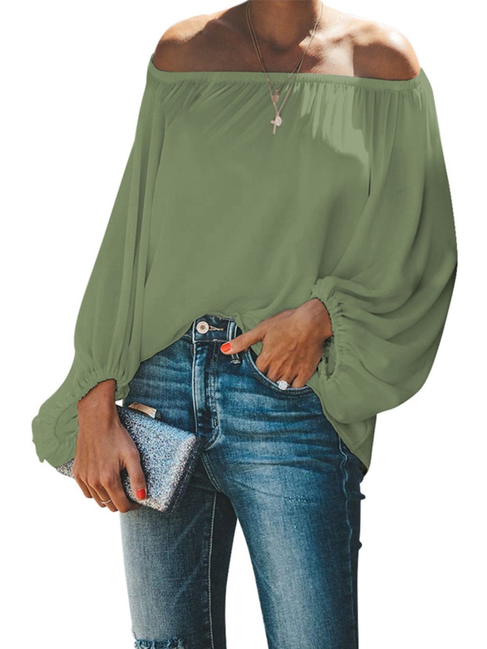 Full Size Off-Shoulder Balloon Sleeve Blouse Plus Size